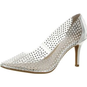 NWT Womens sexy bridal heels Size 8W Clear Vinyl Rhinestone Silver heels 8 wide